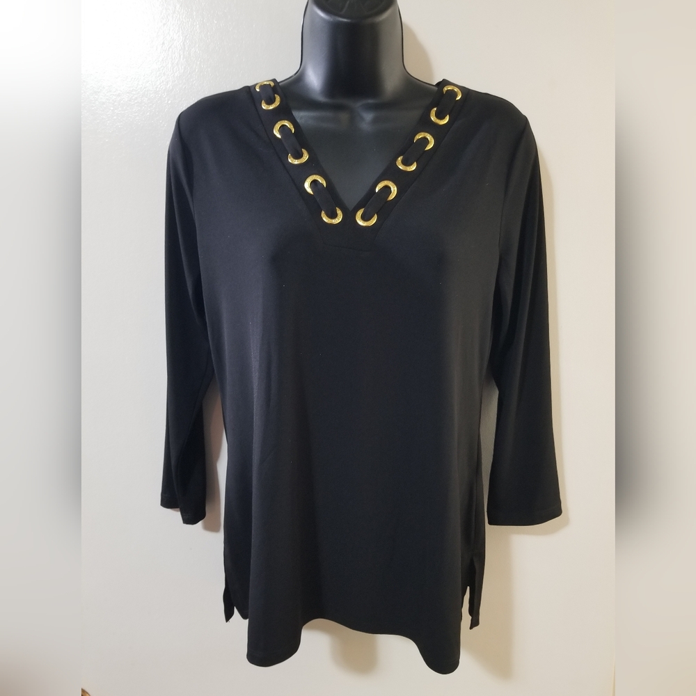 Michael Kors Black Gold Hardware Blouse Small